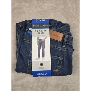 Scott Barber 5 Pocket Jean Mens 36x30 Blue Straight Fit Comfort Stretch Denim